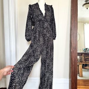 Max Studio Women's Black White Polka Dot Wide-Leg Jumpsuit Long Sleeve S